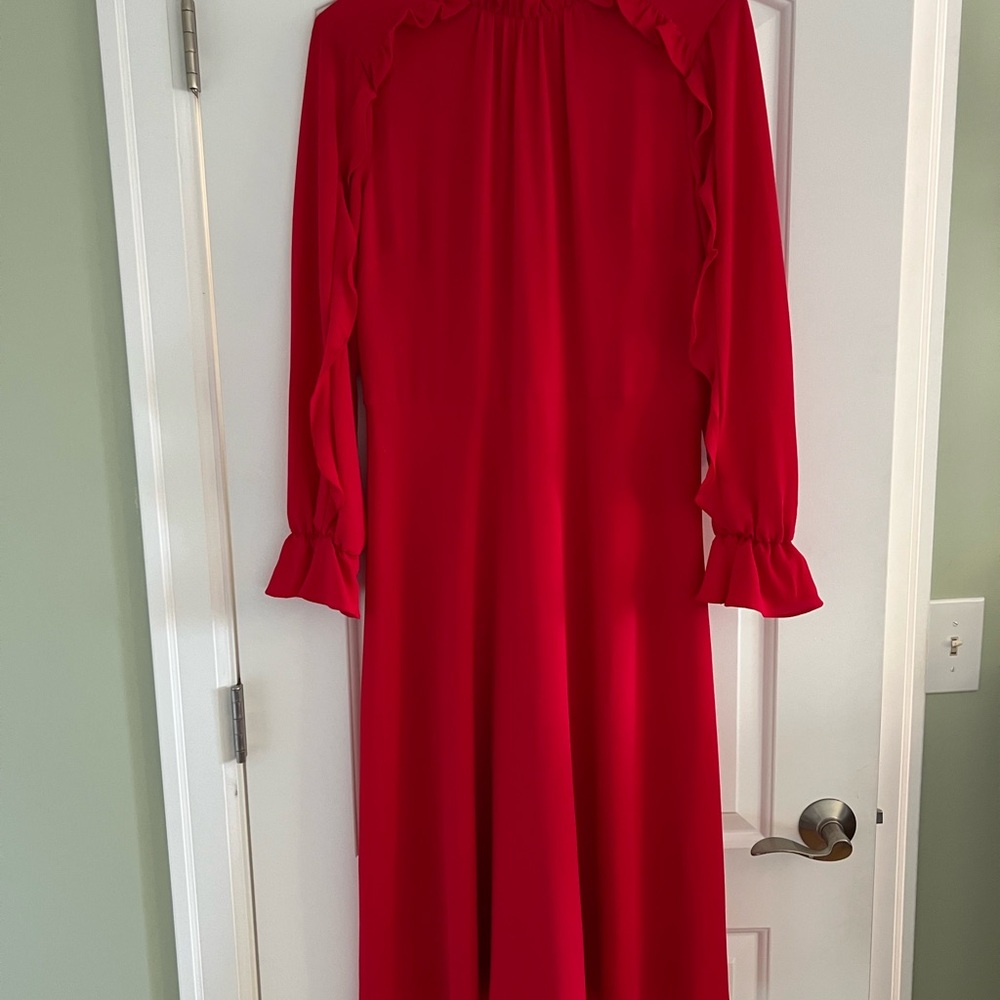 Donna Morgan Red Bishop Sleeve Cocktail Gown
